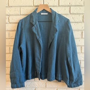 Bryn Walker Blue Linen Open Front Jacket Top | Relaxed Fit